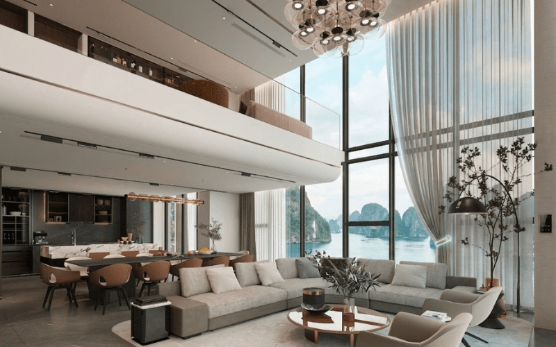 thiết kế nội thất penthouse hạ long rèm thông minh