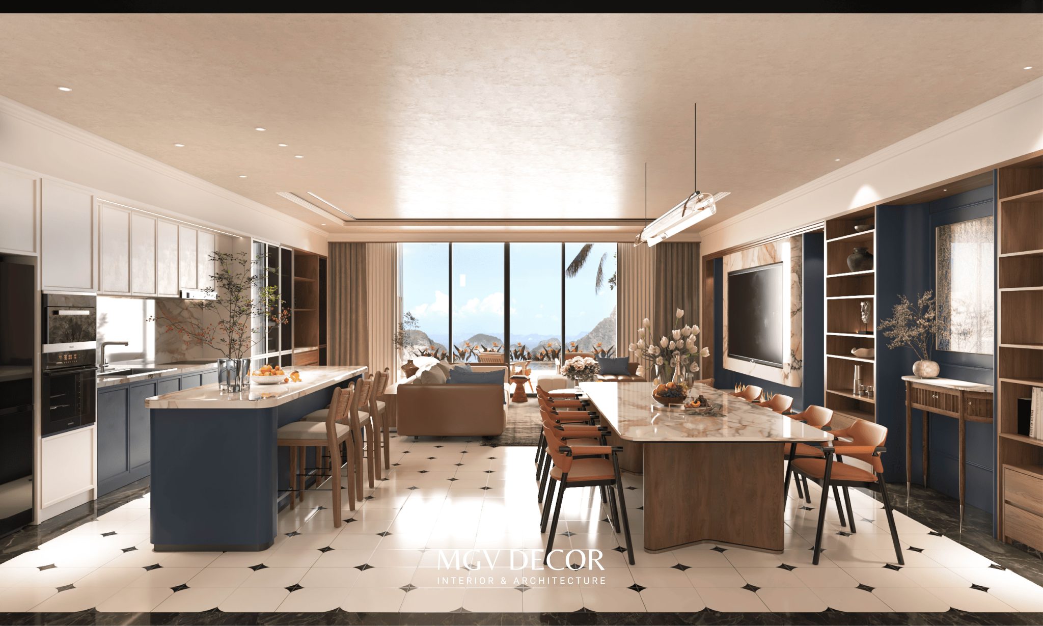 Cửa kính kịch trần thiết kế nội thất villa biển Hạ Long