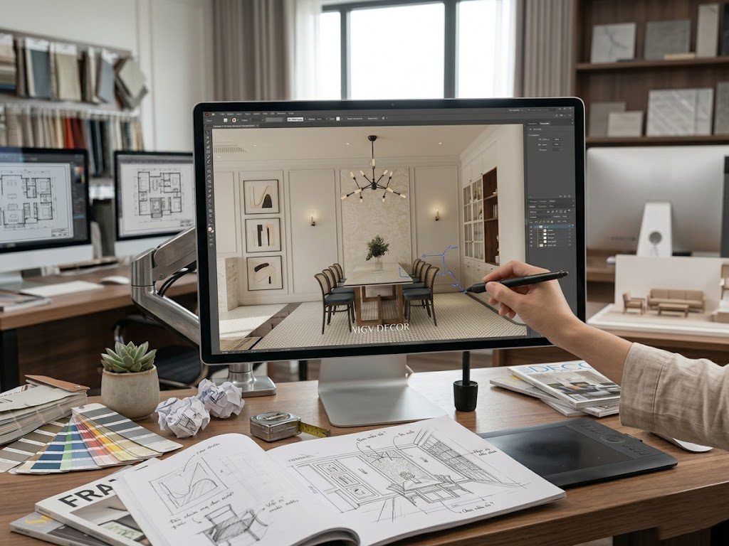 Thiết kế phối cảnh trong quy trình thiết kế nội thất Villa Hạ Long 