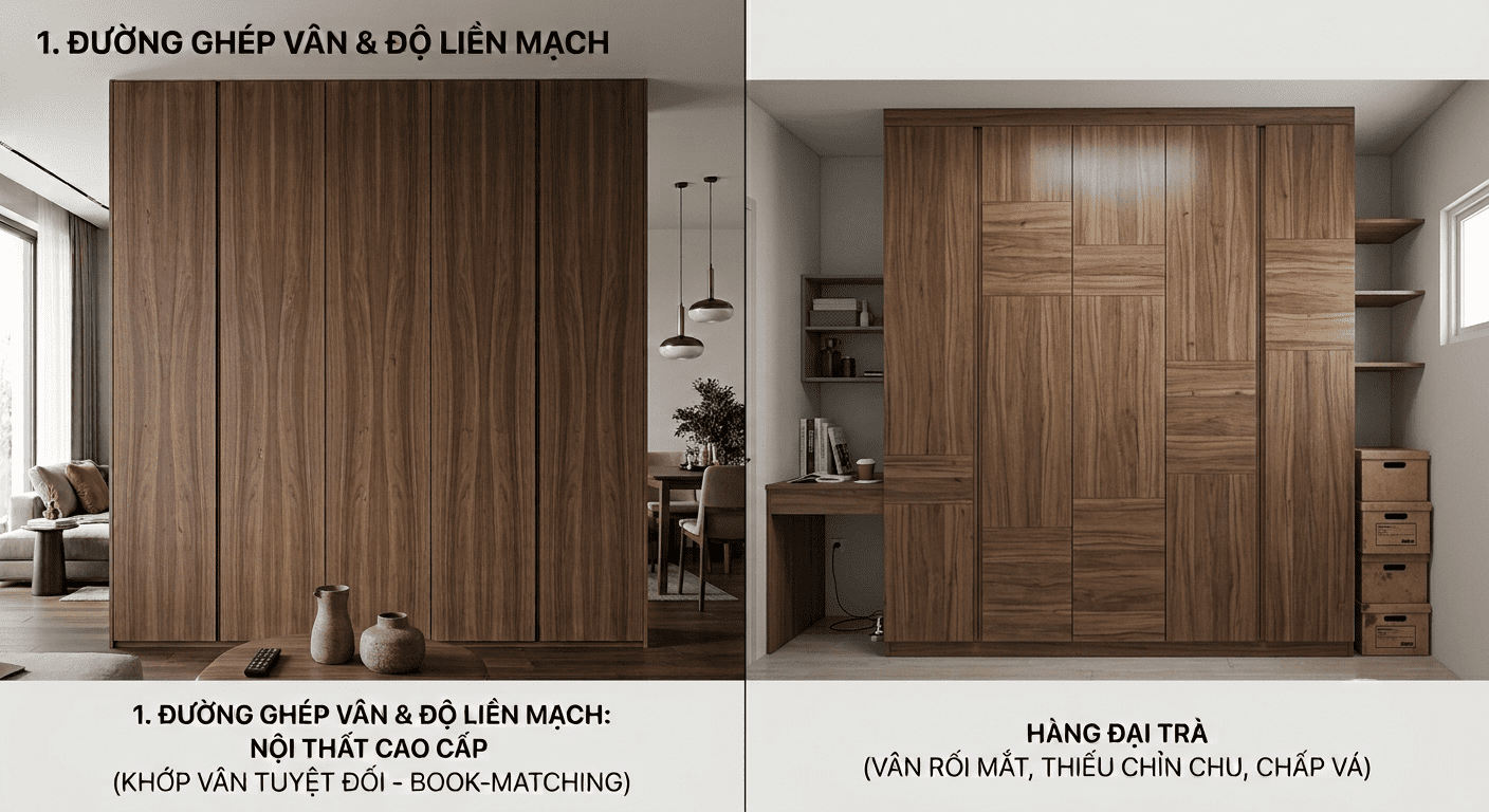 So sánh vân gỗ trong thi công nội thất cao cấp